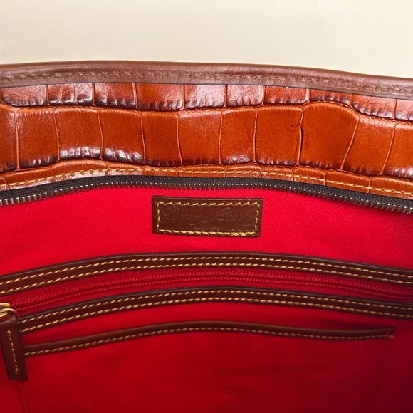 Dooney & Bourke Charleston Cognac Croc Embossed Leather Tote Bag - Picture 9 of 16